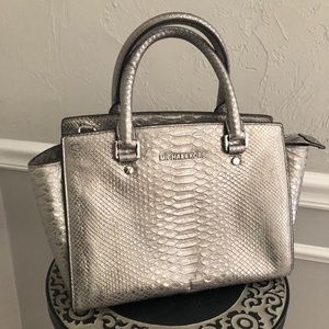 Michael Kors Selma Satchel in Silver Python
